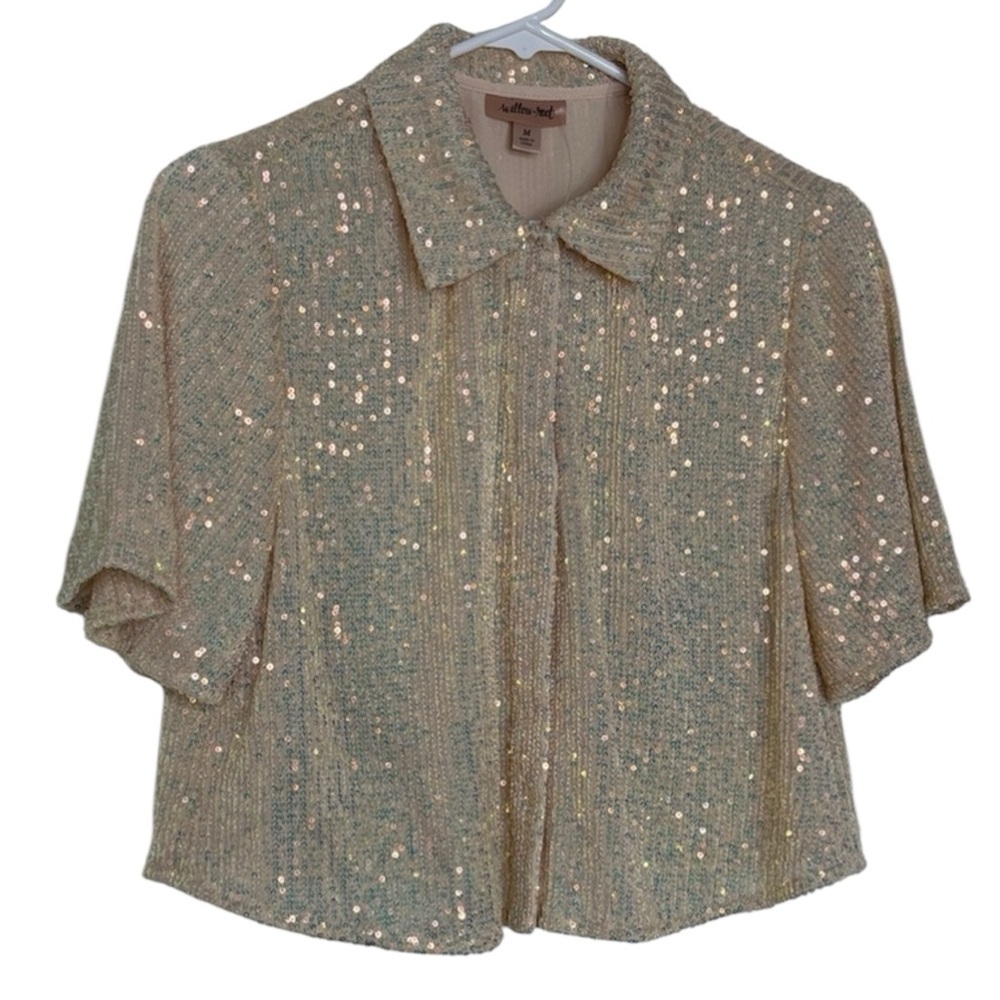 Sequin Embellished Crop Shirt - Blush - Picture 2 of 16